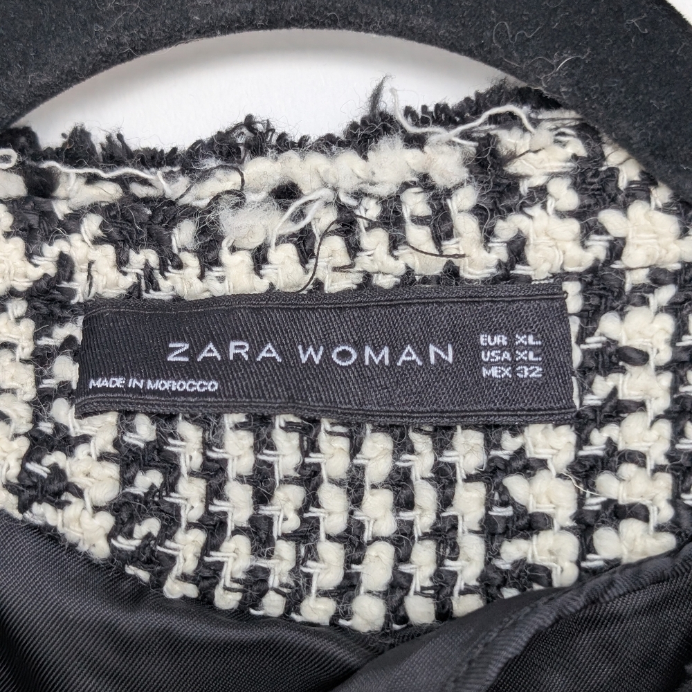 Zara Wool Blend Long Tweed Plaid Houndstooth Lady Jacket Blazer Sz XL Elegant - Picture 6 of 16